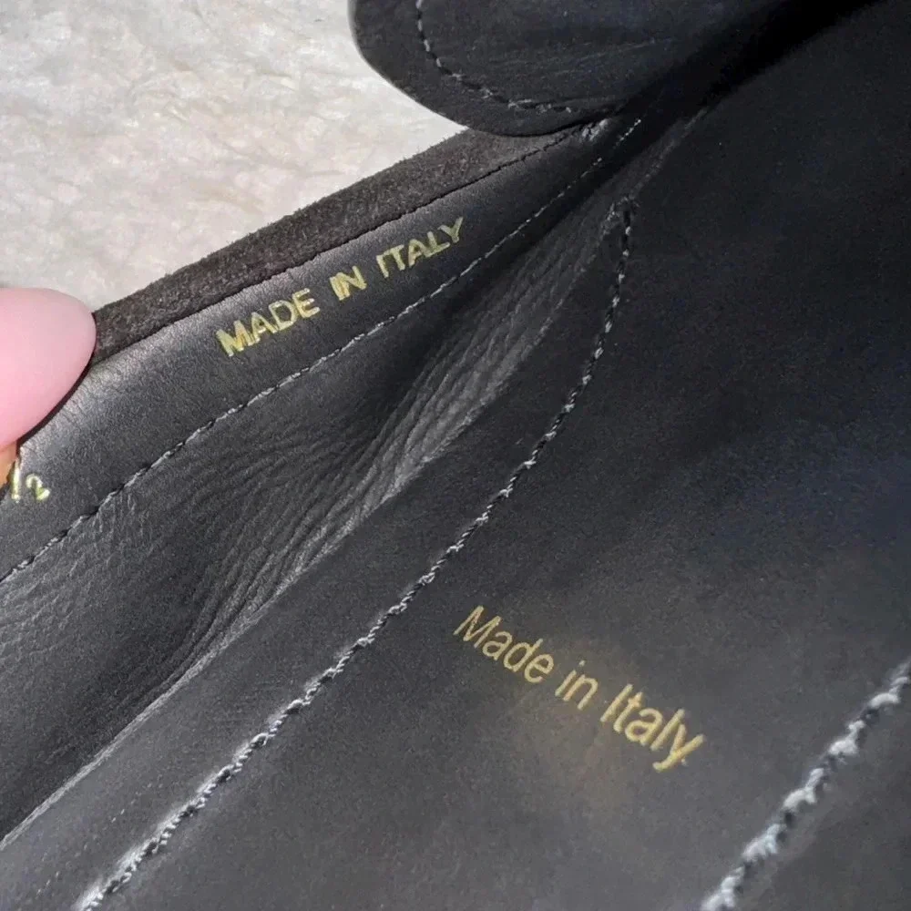 New Prada Black Suede Loafers Driving Leather Authentic Genuine Shoes Gold Logo - Picture 5 of 5